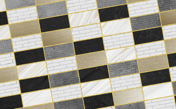 modern pattern squares wallpaper. golden, bricks, black shapes, and golden lines. 3d background decor