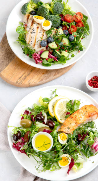 istock Ketogenic diet meals assortment on light background. 1372465028