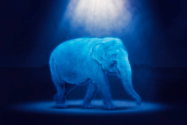 Image of female elephant hologram in the cyberspace with dark background