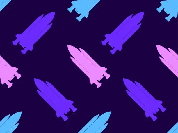Vector illustration of Space rockets seamless pattern. Spaceships. Design for banners, posters and promotional items. Space tourism, modern trend. Vector illustration