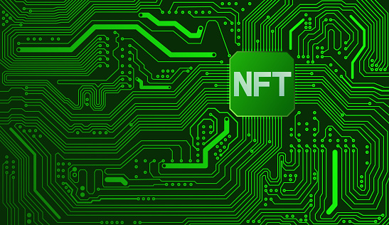 Green vector graphics of the NFT technology concept