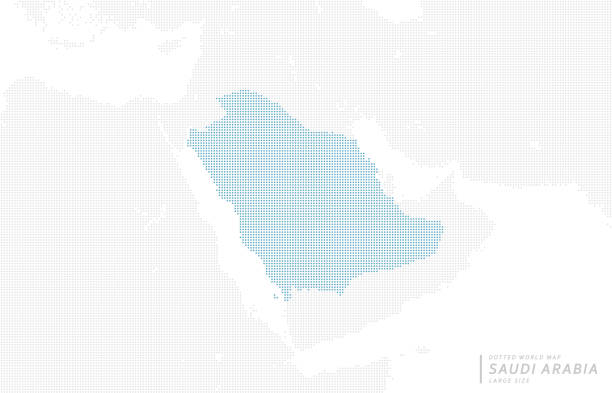 eine blaue punktkarte zentriert auf saudi-arabien. - gulf of suez stock-grafiken, -clipart, -cartoons und -symbole