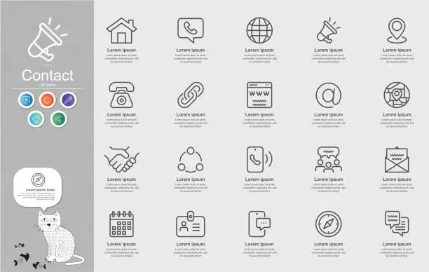 Vector illustration of Contact Line Icons Content Infographic