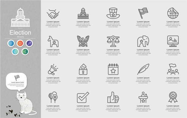 ilustrações de stock, clip art, desenhos animados e ícones de election line icons content infographic - congress