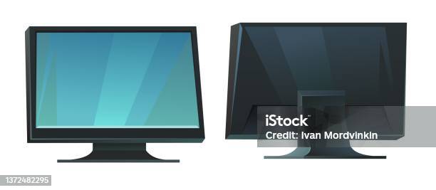 Computer Monitor Back View Cartoon Computer Monitor Power Front And Back Views Cartoon Style Object ...