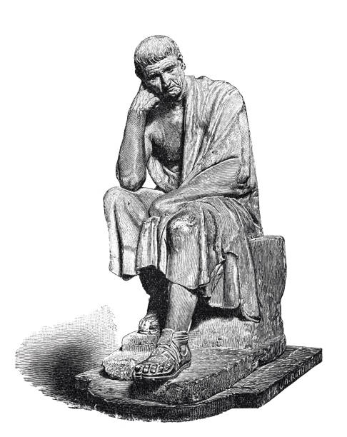 Aristotle sitting on a chair, statue Aristotle was a Greek polymath. He is one of the most famous and influential philosophers and naturalists in history. Illustration from 19th century. aristotle stock illustrations