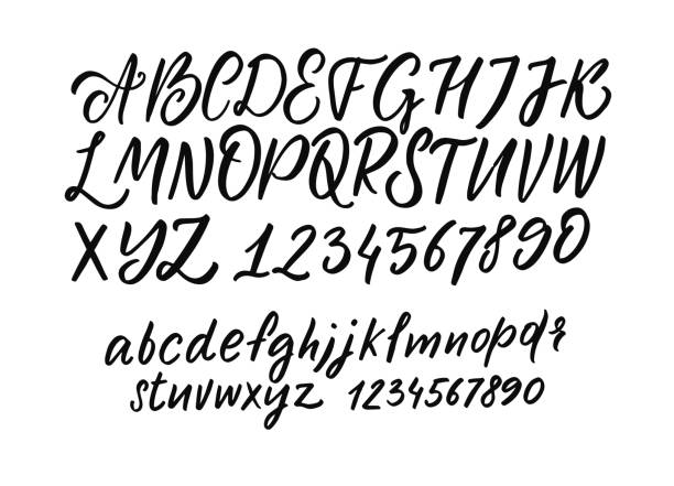 hand drawn font calligraphy. decorative style vector lettering sign. - hat sanatı stock illustrations