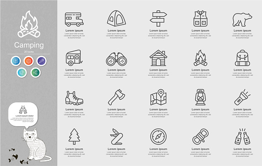 Camping and Outdoor Line Icons Content Infographic