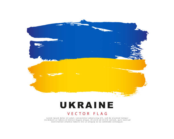 illustrations, cliparts, dessins animés et icônes de drapeau ukrainien. coups de pinceau bleus et jaunes, dessinés à la main. illustration vectorielle isolée sur fond blanc. - ukrainian culture