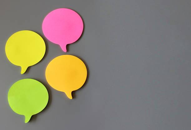 istock Top view image of colorful speech bubble on gray background 1372487142