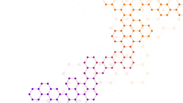 육각 패턴 배경. 유전 연구, 분자 구조. 화학 공학. 혁신 기술의 개념. 설계 의료, 과학 및 의학 배경에 사용 - medical research medicine laboratory computer graphic stock illustrations