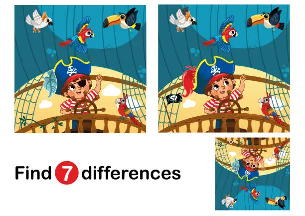 Vector illustration of Pirate  Differences Game