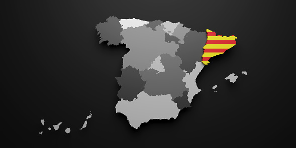 Bandera y mapa de la región de Cataluña 3d photo