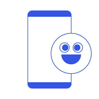 Vector illustration of a minimalist smart phone with a cute emoticon on it. Cut out design elements on a transparent background on the vector file.