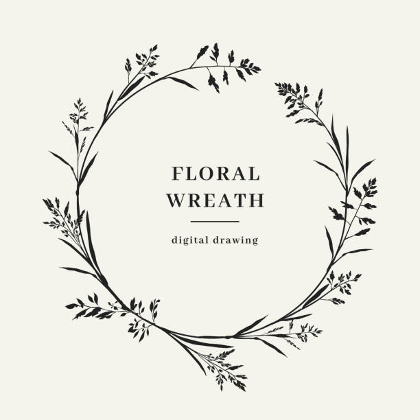 Floral wreath, Circle monogram, Hand-drawn floral branch. Elegant frame for invitation or wedding decor, Vector isolated illustration Floral wreath, Circle monogram, Hand-drawn floral branch. Elegant frame for invitation or wedding card, Vector illustration wildflower drawing stock illustrations