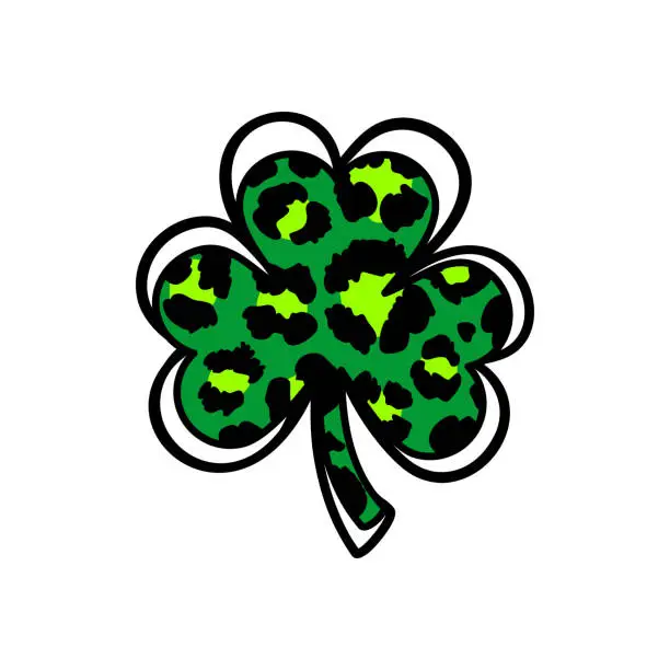 Vector illustration of Leopard print shamrock icon, Gepard pattern trefoil icon. Clover symbol of St. Patrick's Day, Vector illustration