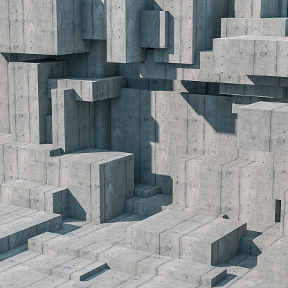 concrete blocks abstract structure square format. 3d render