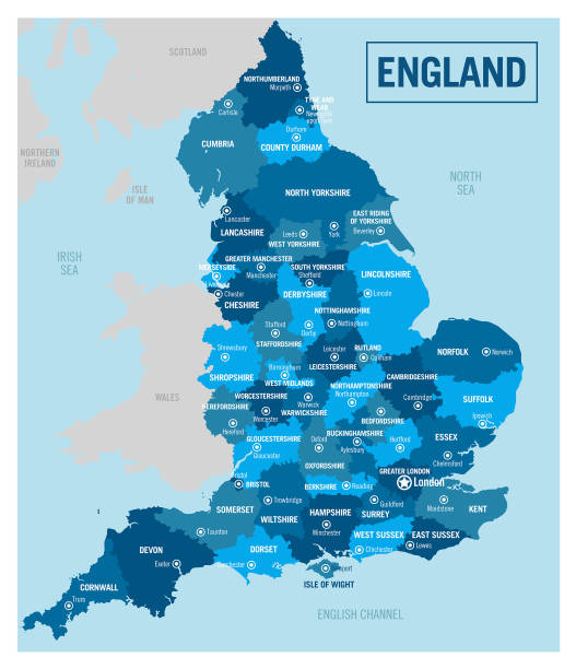 ilustraciones, imágenes clip art, dibujos animados e iconos de stock de mapa político de la región del país de inglaterra. ilustración vectorial de alto detalle con provincias, departamentos, regiones, condados, ciudades y estados aislados fáciles de desagrupar. - sudeste de inglaterra