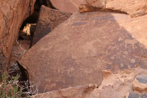 The rock paintings nearby the spring Twyfelfontein  (Area of Damara Land))  are thousands of years old and very impressive. You can see a lot different rock paintings, animals and representations of people (anthropomorphic, Adam & Eve).