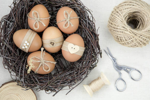 istock Easter eggs in nest on wite background. 1372517337