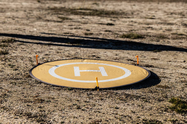 istock View of a drone landing track installed outdoors on an airfield. 1372521385