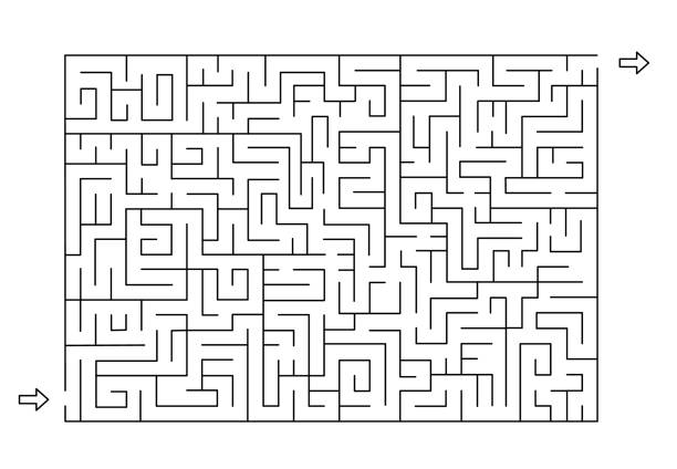 入口と出口を持つ長方形の迷路。ライン迷路ゲーム。ハード - 中程度の複雑さ。子供の迷路パズル、ベクトルイラスト - 迷路点のイラスト素材／クリップアート素材／マンガ素材／アイコン素材