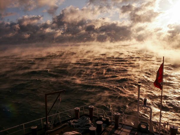 Ship Sailing at Cold water with smoke