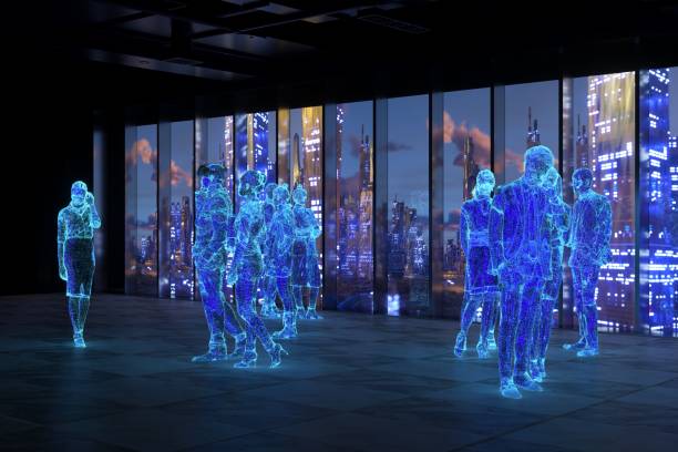 istock Working in metaverse with Cyber City skyline 1372525729