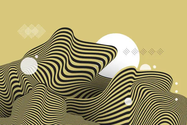 Vector illustration of Landscape background. Terrain. Abstract wavy background. Pattern with optical illusion.