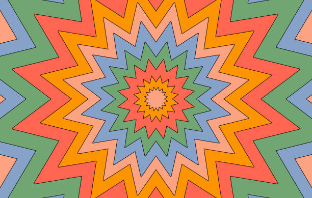 illustrations, cliparts, dessins animés et icônes de fond rétro horizontal coloré dans le style hippie. - forme géométrique illustrations