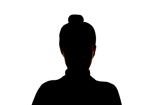 Dark silhouette of young girl on a white background, the concept of anonymity.