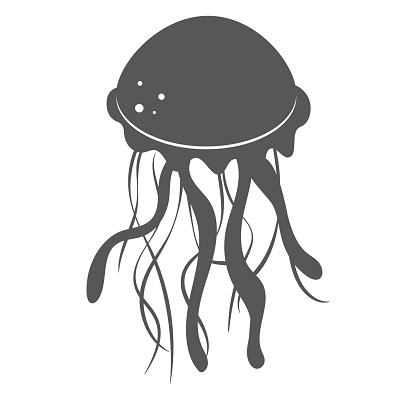 Jellyfish black silhouette isolated on white background. Vector illustration.