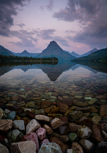 Vertical Panorama of Two Medicine Lake At Sunrise in Glacier National Park