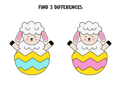 istock Find 3 differences between two cute cartoon sheep. 1372537051