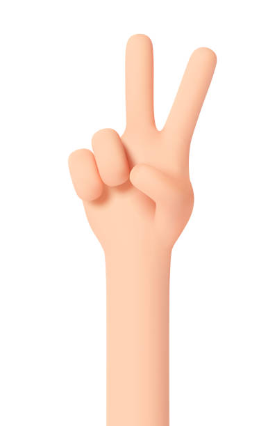 istock Victory gesture. Fingers show the number two. Hand gesture 3D cartoon friendly funny style isolated on white background 1372547150