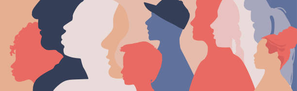 cross cultural communication, diverse people, interactivity between members of different cultural groups. various racial, ethnic, socioeconomic, cultural, lifestyles, experience. profile silhouettes vector art illustration