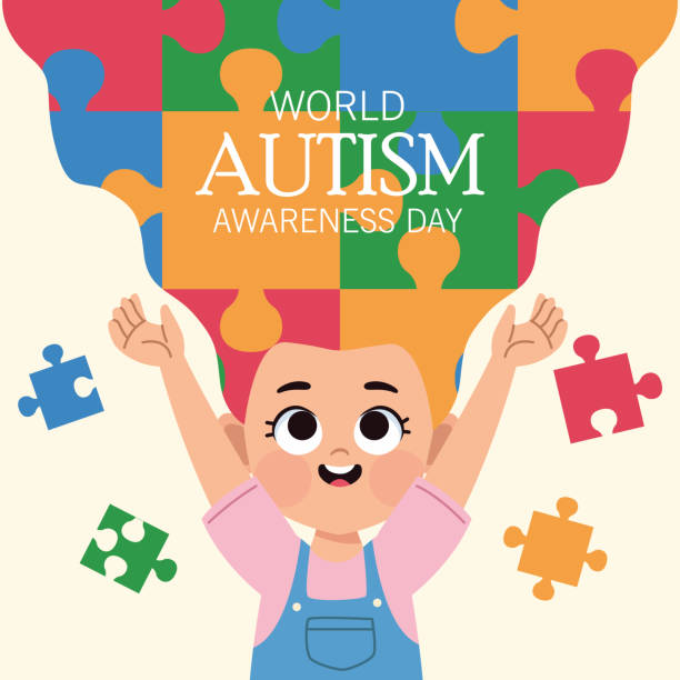 illustrazioni stock, clip art, cartoni animati e icone di tendenza di poster della giornata mondiale dell'autismo - design month part of puzzle