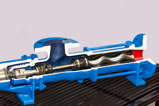 Close up cross section detail inside  vertical high pressure pump for industrial on table