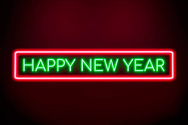 istock Happy New Year neon banner on the graphic background. 1372557229