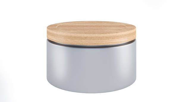 cosmetic bottle mockup,Wooden circle lid,silver bottle material on a white background,isolated on white background,3d rendering
