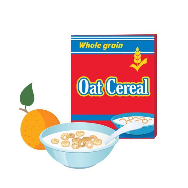 Box Of Cereal And Bowl On A Transparent Background Cute Illustration of a bowl of oat cereal. Done in flat colors on a transparent background. File includes both an EPS vector file and a high-resolution jpg. blank cereal box clip art stock illustrations