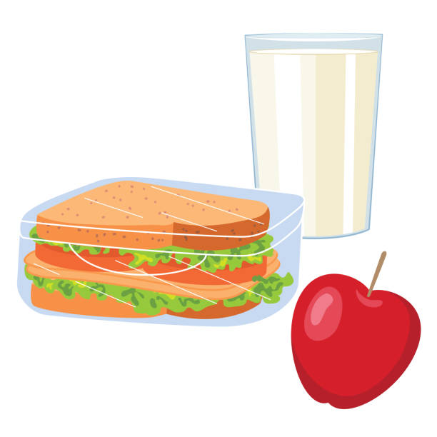 Sandwich with Apple On A Transparent Background Cute Illustration of a sandwich with apple. Done in flat colors on a transparent background. File includes both an EPS vector file and a high-resolution jpg. glass of milk transparent background stock illustrations