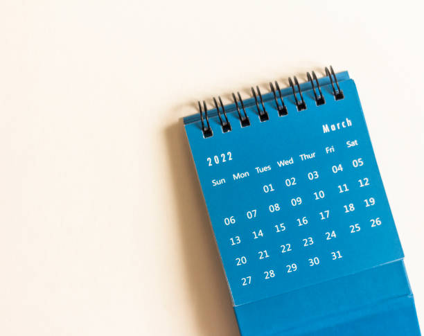 istock Desktop calendar for March 2022 on a light background. 1372569264