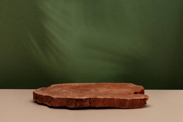 Abstract background with wooden podium for product presentation.