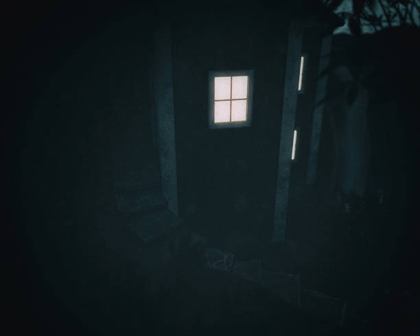 istock Illuminated windows of a water mill house at dusk. 3D render. 1372574746