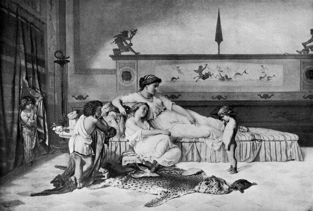 ilustrações de stock, clip art, desenhos animados e ícones de the little culprit, painting by pierre olivier joseph coomans - 19th century - century 19th family women