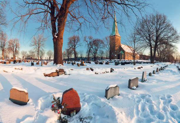 istock Norwegian countryside church at sunset 1372576343