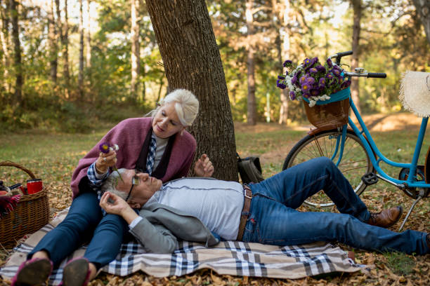 istock Active Senior Couple Enjoy Picnic in Woods 1372576637