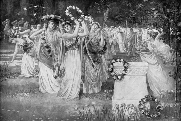 엔디미온/꽃의 춤, 윌리엄 세인트 존 하퍼의 그림 - 19세기 - lr pan stock illustrations