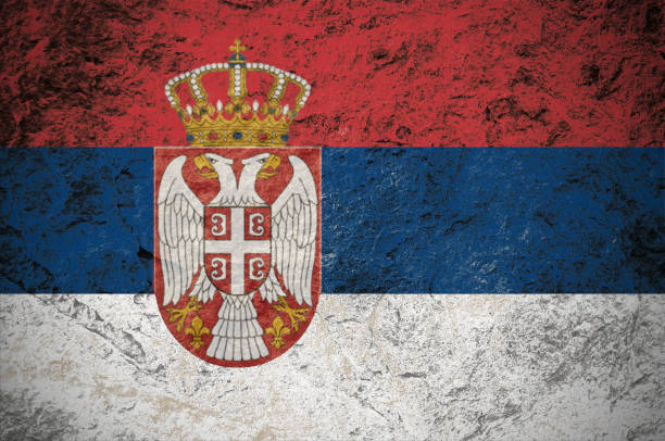 republic of serbia flag on stone background - bandeira da sérvia imagens e fotografias de stock